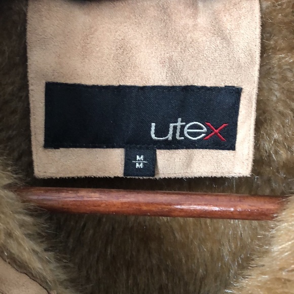 Utex Faux Shearling Long Coat Camel Tan Suede Plush Lined Full Length Medium - Picture 7 of 11